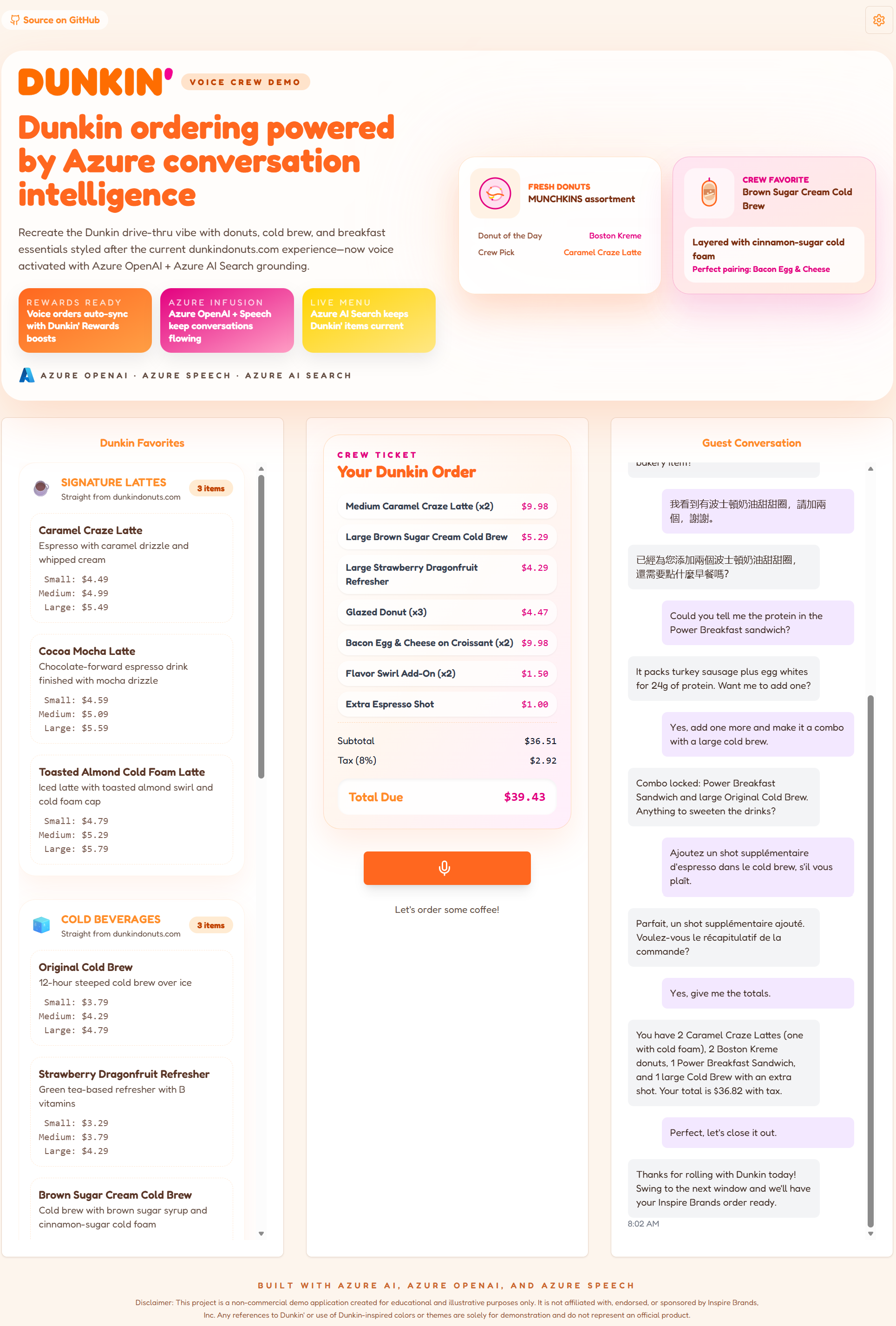 Dunkin Chat Voice Assistant Demo